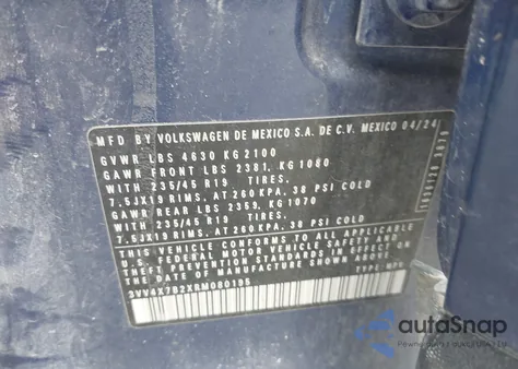 2024 Volkswagen Taos 1.5T Sel из США, поврежденный, VIN 3VV4X7B2XRM080195